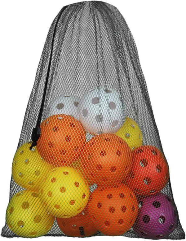 GSE Games & Sports Expert 18"x12" Black Mesh Drawstring Bag for Baseball, Softball, Tennis, Pickleball Ball, Golf Ball. Mesh Sports Equipment Bag with Lock for Gym Training, Beach, Laundry