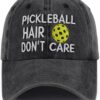 Pickleball Hair Don't Care Hats for Men Women, Funny Adjustable Embroidered Wash Cotton Gifts Baseball Caps