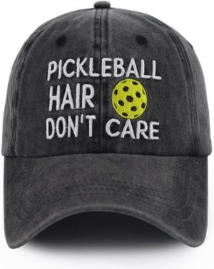 Pickleball Hair Don't Care Hats for Men Women, Funny Adjustable Embroidered Wash Cotton Gifts Baseball Caps