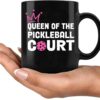 Panvola Queen of the Pickleball Court Pickleball Gifts for Women Wife Mom Grandma Aunt Girlfriend Ceramic Mug Gifts for Pickleball Lovers Coffee Cup (Black)