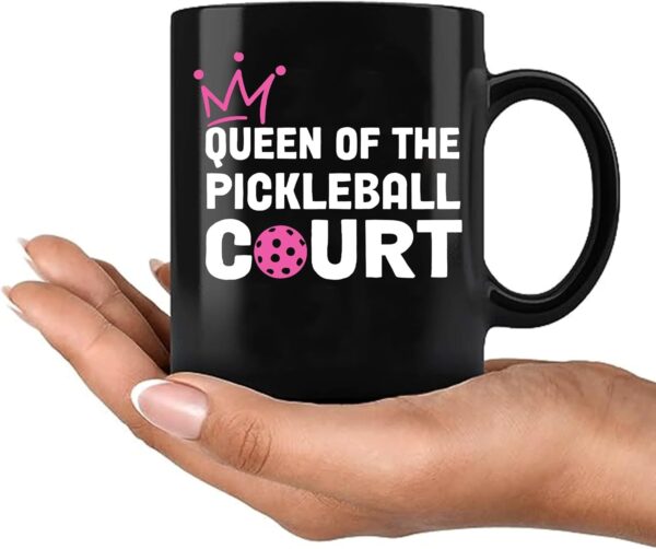 Panvola Queen of the Pickleball Court Pickleball Gifts for Women Wife Mom Grandma Aunt Girlfriend Ceramic Mug Gifts for Pickleball Lovers Coffee Cup (Black)