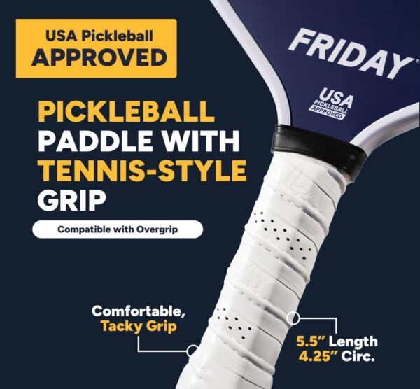 Friday Pickleball Paddle, USA Pickleball Approved, Durable Carbon Fiber, Thermoformed Unibody Design, Honeycomb Core, Gritty Surface for Spin