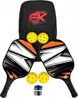Pickleball Paddles Set of 2 | USAPA Lightweight Graphite Carbon Fiber Paddles | High Performance Core, Comfortable Cushion Grip | Includes 2 Outdoor & 2 Indoor Balls, 2 Grip Tapes & Carry Bag