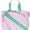 Lilly Pulitzer Tennis Tote Bag with Removable Shoulder Strap, Large Tennis Shoulder Bag for Tennis Racket, Pickleball, Racket Sports, Travel Bag, Pink Caning
