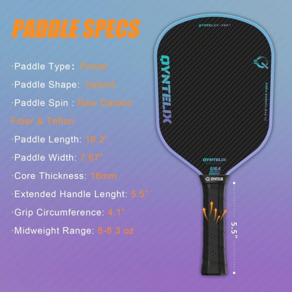 Pickleball Paddle - Carbon Fiber Pickleball Paddle with 16mm Thermoformed Power Core, 3K Raw Carbon Fiber Surface for Superior Spin & Consistency