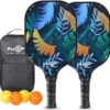 FLUORY Pickleball Paddles Set of 2, Lightweight Fiberglass Surface Pickleball Rackets Set with 4 Outdoor Indoor Balls,1 Carry Bag,Pickleball Racquets Gifts for Men Women