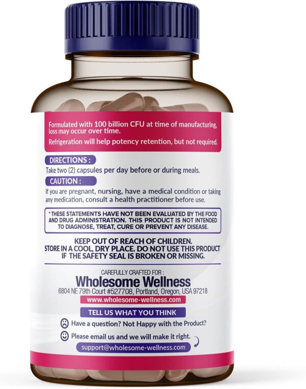 Wholesome Wellness Dr. Formulated Raw Probiotics for Women 100 Billion CFUs Capsules with Prebiotics, Digestive Enzymes, Approved for Adults, Shelf Stable Supplement