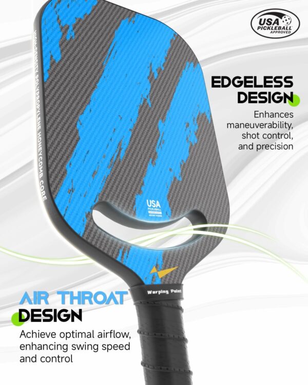 Warping Point Ascent Pickleball Paddle | Carbon Fiber Racket with Aero Throat & Textured Grit Surface | Hexa Polymer Core | USAPA Approved for Swing Speed & Control