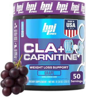 BPI Sports CLA + Carnitine – Conjugated Linoleic Acid – Performance, Lean Muscle – Caffeine Free – for Men & Women – Grape – 50 Servings – 12.34 Oz. (Packaging May Vary)