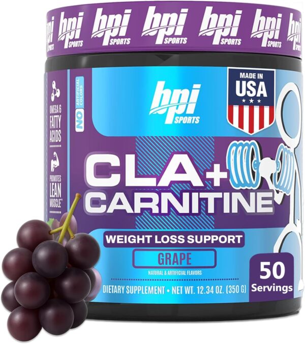 BPI Sports CLA + Carnitine – Conjugated Linoleic Acid – Performance, Lean Muscle – Caffeine Free – for Men & Women – Grape – 50 Servings – 12.34 Oz. (Packaging May Vary)