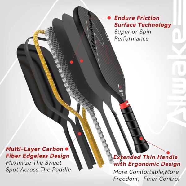 Pickleball Paddles, 3K Raw Carbon Fiber Pickleball Paddle, USAPA Approved, Thermoformed Pickle Ball Rackets for Power & Spin, 16mm Polypropylene Honeycomb Core, Textured Carbon Grit Surface