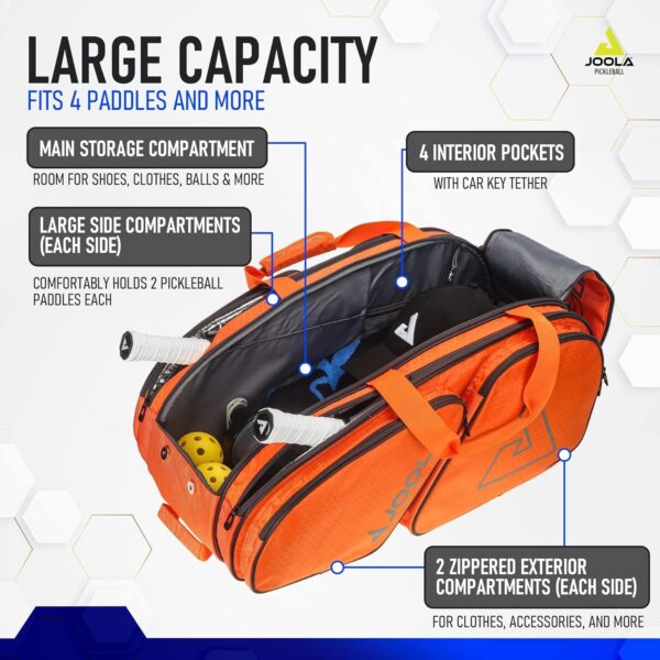 JOOLA Tour Elite Pickleball Bag - Backpack & Duffle Bag for Pickleball Paddles & Accessories - Holds 4+ Paddles - Includes Fence Hook - Choose from Multiple Colors.