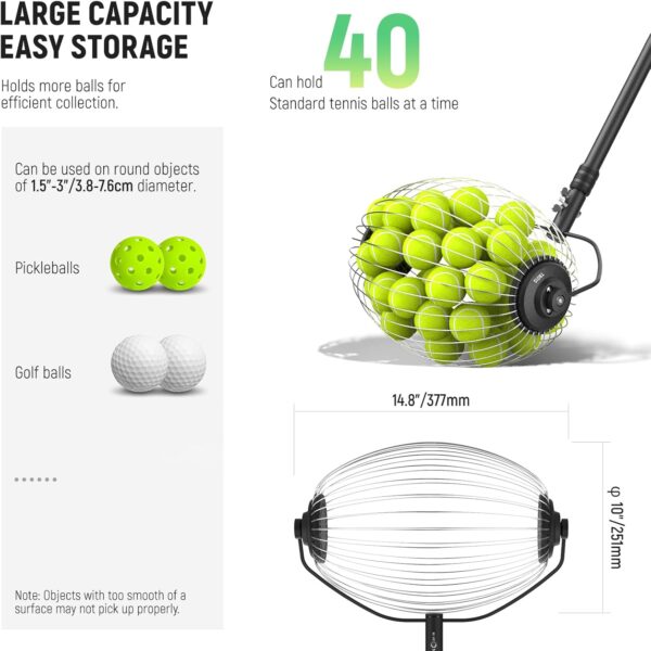 NEEWER Tennis Ball Hopper, 30-58"/77-148cm Telescopic Golf Ball Retriever Pickleball Picker Upper, Rolling Collector Basket Holder Roller for 1.5"-3" Balls, Training Accessories & Equipment, TB01S