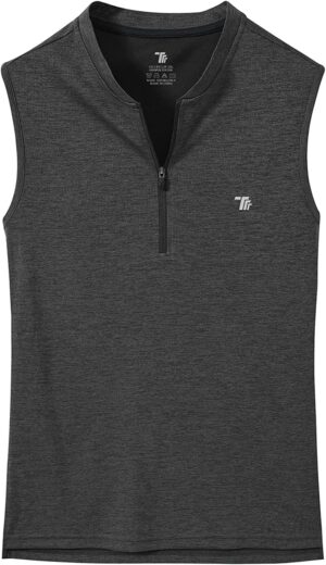BGOWATU Women's Golf Polo Shirts Sleeveless Zip Up Collarless UPF 50+ Tennis T-Shirt Lightweight Quick Dry