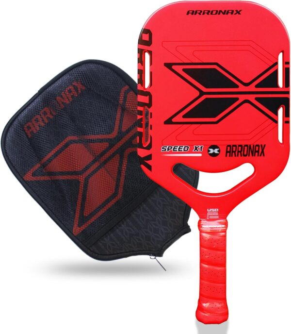 Pickleball Paddles, Carbon Fiber Pickleball Paddle with Paddles Cover, Thermoformed Pickleball Paddles, Aerodynamic Openpickleball Paddle, Pickle Ball Pellet Painted Edgeless Style, (Rose red)