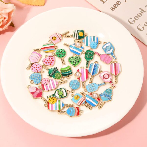 30PCS Pickleball Charms for Jewelry Making, Pickleball Necklace Bracelet Earrings Making Charms Bulk, Enamel pickleball Paddle Pendant Charm for DIY pickleball Accessories Crafts Jewelry Gifts