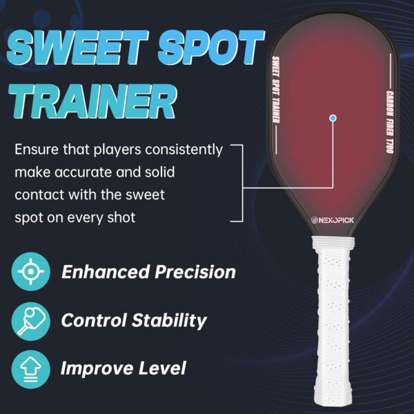 Pickleball Training Paddle, Sweet Spot Pickleball Trainer, T700 Raw Carbon Fiber with Frosted Surface, 16mm Core Mini Pickle Ball Practice Paddle, Extra Long Handle for Shot, Swing Training