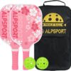 Sakura Pink Pickleball Paddles Set of 1/2, USAPA Approved Fiberglass Graphite Cherry Racquet with Tied Grips, 2 Indoor Outdoor Pickleball Balls, 1 Cover Bag Men Women