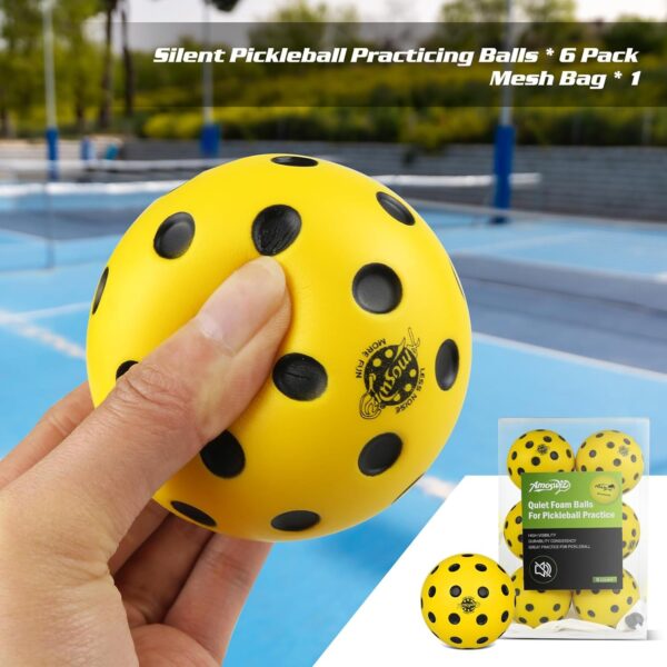 Silent Pickleball Balls, 6 Pack of Quiet Foam Ball for Indoor & Outdoor Pickle Ball Practice, Noise Reducing Soft Pickleball Practice Balls with 40 Simulated Concave Holes