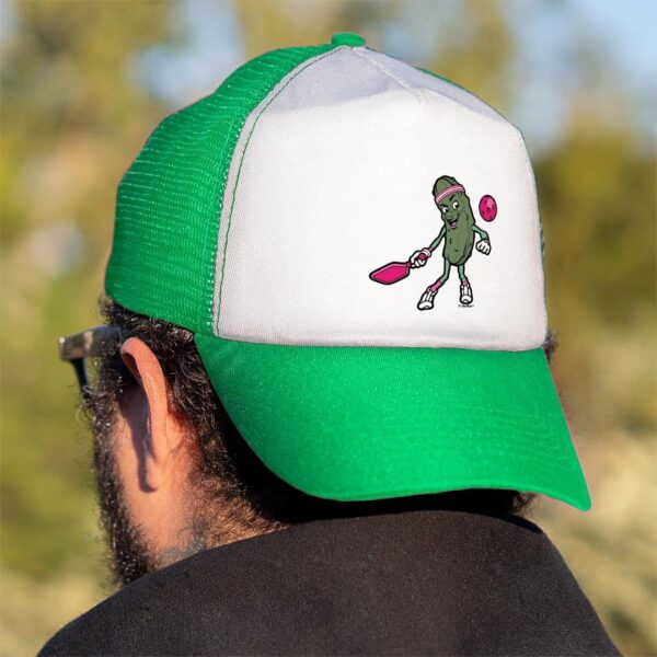 Funny Pickle Sasquatch or T-Rex Playing Pickleball Trucker Hat