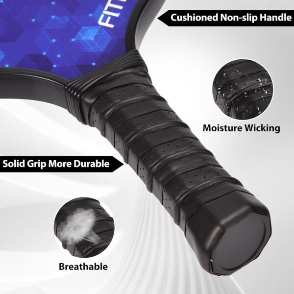 FITPROWIN Pickleball Paddles, Carbon Fiber & Fiberglass Hybrid Face Pickleball Rackets, Lightweight Pickle Ball Paddle with Ribbed Non-Slip Cushion Grip, 4 Balls, Portable Bag
