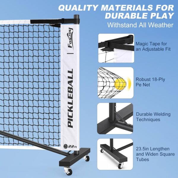 Fostoy Portable Pickleball Net with Wheels, Pickleball Set with 4 Fiberglass Paddles & 6 Pickleballs, Carry Bag, for Backyards Driveways and Garages