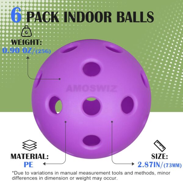 Indoor Pickleball Balls, 6 Pack of 26 Holes Pickleballs, Indoor Pickleballs Set, High Visibility Durable Pickle Balls for Training and Tournament