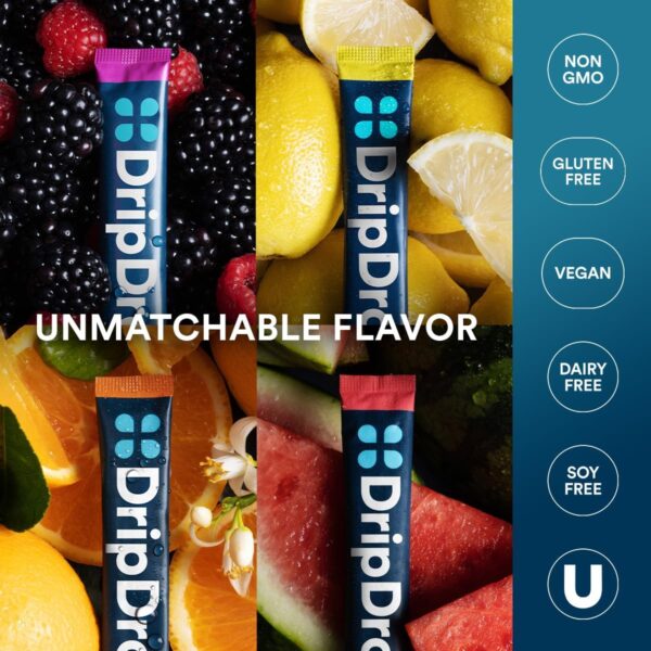 DripDrop Hydration Packets - Bold Variety Pack - Single Serve Electrolytes Powder Drink Mix - Watermelon, Berry, Lemon, Orange - Non-GMO, Gluten Free, Vegan - 32 Sticks
