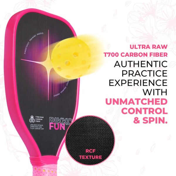 Pickleball Training Paddle, T700 Raw Carbon Fiber Surface, Pink Pickleball Trainer Paddle for Sweet Spot Practice, 16mm Quiet Core, Include 10 Lead Weight Bars & Grip Tape, 7'' Elongated Handle