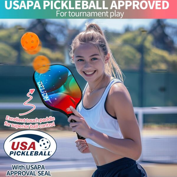 Pickleball Paddles Set of 2, Fiberglass Pickleball Paddles with 4 Pickleball Balls, 1 Carry Bag Lightweight Pickle Ball Rackets