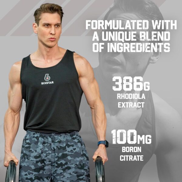 Six Star Nutrition Testosterone Booster for Men with Rhodiola Extract and Boron Citrate - Male Gym Workout Supplements for Muscle Growth, Stamina & Energy - 60 Pills