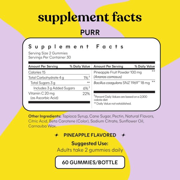 Lemme Purr Vaginal Probiotic Gummies for Women - Balanced pH, Healthy Odor, Yeast Balance & Flora Support + Vitamin C for Immune Health - Tasty Pineapple (60 Count)