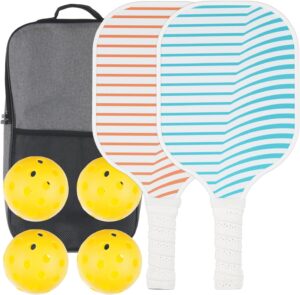 Pickleball Paddles Set, Premium Lightweight Fiberglass Surface Polypropylene Core Pickleball Rackets, Pickleball Set of 2 with 4 Outdoor Balls and Carry Bag for Beginners