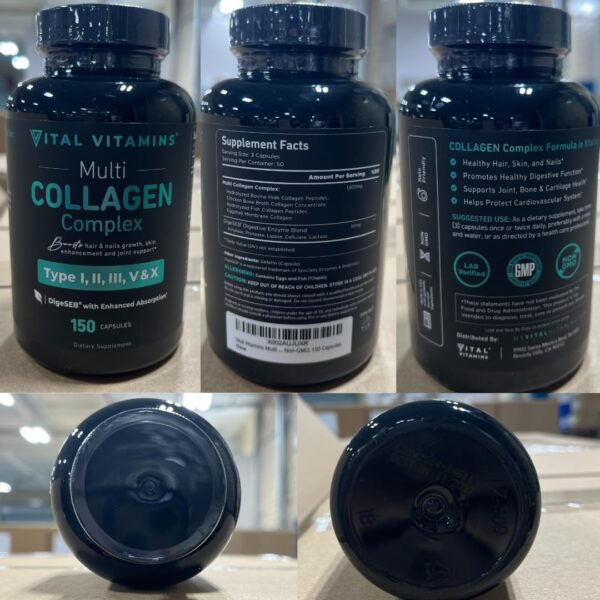 Vital Vitamins Multi Collagen for Women & Men - Type I, II, III, V, X - Grass Fed, Non-GMO - 150 Capsules