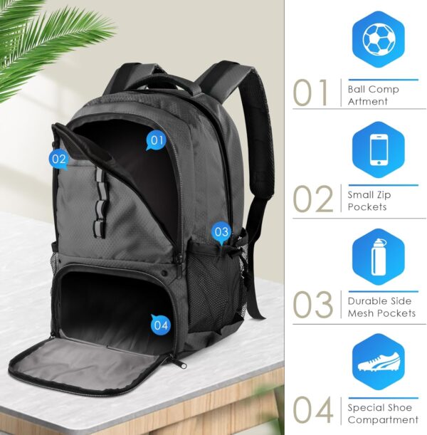BROTOU Soccer Backpack Sports Bag with Ball Holder and Shoe Compartment for Football Basketball Volleyball Rugby