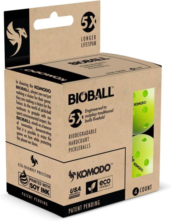KOMODO BioBall K-40 Pickleball | Biodegradable Hardcourt Pickleballs | 4-Count | USAPA Approved