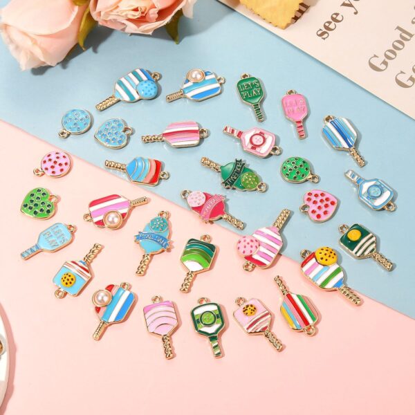 30PCS Pickleball Charms for Jewelry Making, Pickleball Necklace Bracelet Earrings Making Charms Bulk, Enamel pickleball Paddle Pendant Charm for DIY pickleball Accessories Crafts Jewelry Gifts