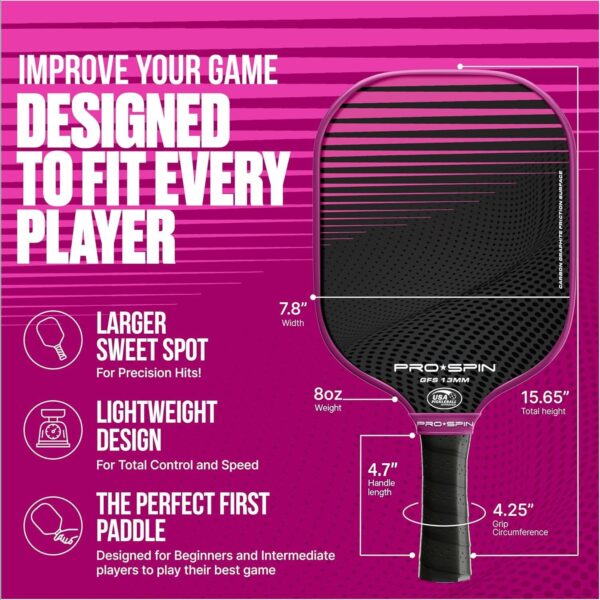 PRO SPIN Pickleball Paddles - Set of 2 USAPA-Approved Graphite Carbon Pickle Ball Paddles, 4 High-Performance Pickleball Balls, Durable Bag for Rackets & Balls - Great Gift