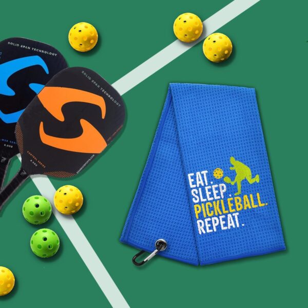 ERHACHAIJIA Eat Sleep Pickleball Repeat Embroidered Pickleball Sports Towel with Clip. Funny Pickleball Gifts for Men Dad Uncle Grandpa Pickleball Lover, Birthday Retirement