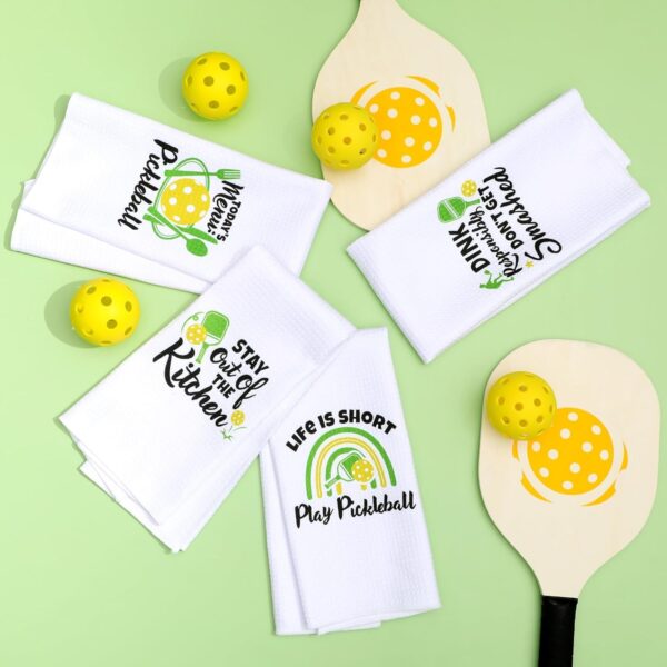 Vansolinne Pickleball Gift Christmas Pickle Ball Gift Kitchen Towels Set of 4 Dish Towels White Kitchen Hand Towels Kit Novelty Gifts for Sports Player Coach Teacher Dad Mom