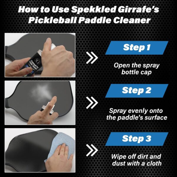 Pickleball Paddle Cleaner Spray - Removes Dirt, Ball Residue, Scuff Marks- EPA Safer Ingredients, Pickleball Accessories, Pickleball Gifts, Presidents Day Deals - 8 FL Oz (Cloth & Thumb Tape Included)