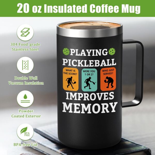 Lifecapido Pickleball Gifts, Playing Pickleball Improves My Memory 20 oz Insulated Coffee Mug, Pickleball Gifts for Men, Birthday Christmas Gifts for Pickleball Players, Pickleball Lovers, Black