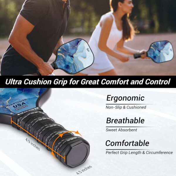 Pickleball Paddles, USAPA Approved Graphite Carbon Fiberglass Face with Polypropylene Honeycomb Core, Lightweight Pickleball Paddles Set of 2 Rackets, 4 Balls and 1 Carry Bag