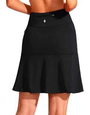 SANTINY 19" Golf Skorts Skirts for Women Zipper Pockets Knee Length Skort Women's High Waist Athletic Tennis Skirt
