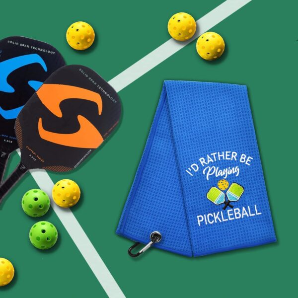 ERHACHAIJIA I'd Rather Be Playing Pickleball Embroidered Pickleball Sports Towel with Clip. Funny Pickleball Gifts for Men Women Pickleball Lover, Birthday Mother's Day Retirement Gifts