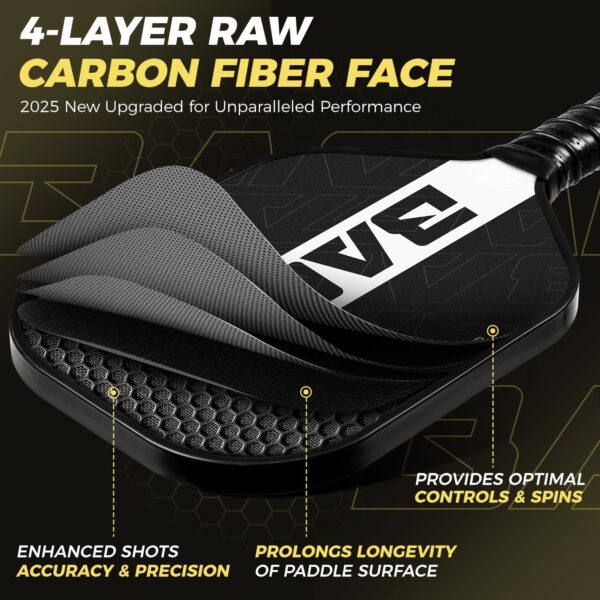 BAGAIL Pickleball Paddles, USAPA Carbon Fiber Pickleball Sets, Lightweight Pickle Ball Rackets, Graphite Textured Surface, 16mm Honeycomb Core for Ultimate Spin and Control, Include 4 Balls and 1 Bag
