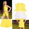 Perfashion Girls Tennis Dress 1/4 Zip Golf Outfit Built-in Bra & Shorts Athletic Dress Workout and Pockets 4-13Y
