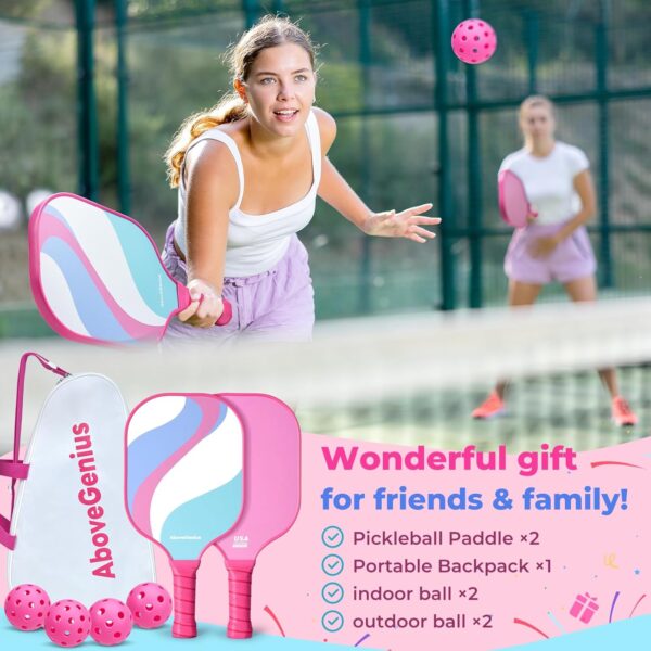 71yX18ArirL._AC_SL1500_.jpg Pink Pickleball Paddles Set of 2, Cute Lightweight Fiberglass Surface Rackets, 2 Indoor and Outdoor Balls, 1 Carrying Bag, Pickleball Gifts for Women, Beginners