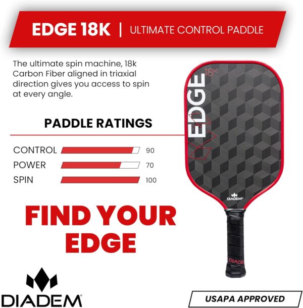 71yjm2he0L._AC_SL1500_.jpg Diadem Edge 18K Pickleball Paddle Series | USAPA Approved | 18K Carbon Fiber Face for Unmatched Spin & Control | Thermoformed & Standard Options | Durable Edge Shield Pro | Multiple Colors & Styles
