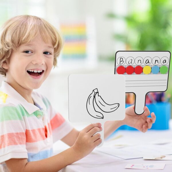 Seajan 12 Pcs Paddle Set Education Dry Erase Double Side Handheld Answer Board with Magnetic Counters Discs Phonemic Awareness Phonics Games Toy for Students Kids Teaching (Classic Color)